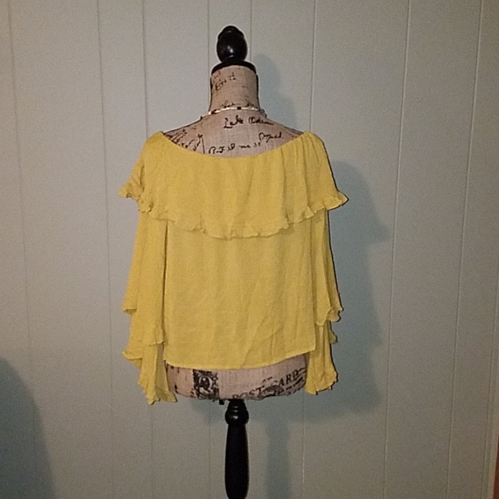 Yellow Boat neckline Ruffle Blouse - Picture 3 of 6